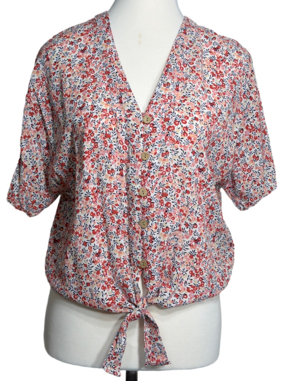 Cynthia Rowley Multi Colored Floral Tie-Front Button Down Top